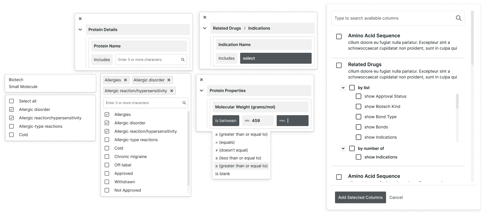 Greyscale filter component variations